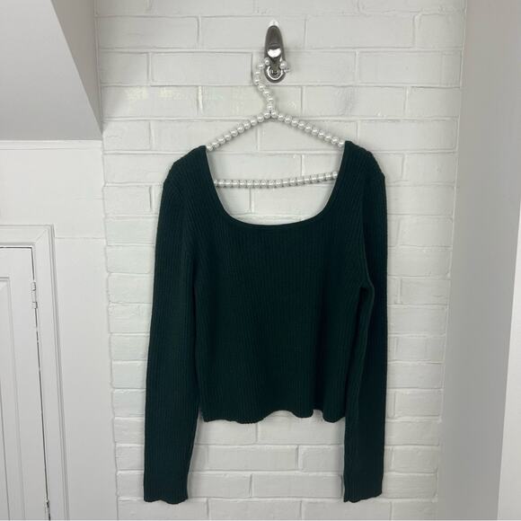 Old Navy Fitted Cropped Square-Neck Rib-Knit Green Sweater Size L - Picture 8 of 8
